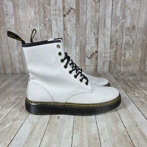 Dr. Martens Zavala White Leather Ankle Boots Combat Platform Women's US 7